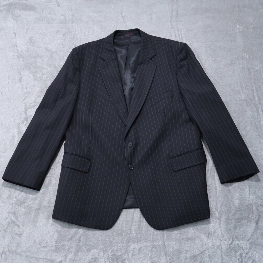 Vintage Winthrop Wales Blazer Mens 48R Black Wool Stripes Office Business Casual